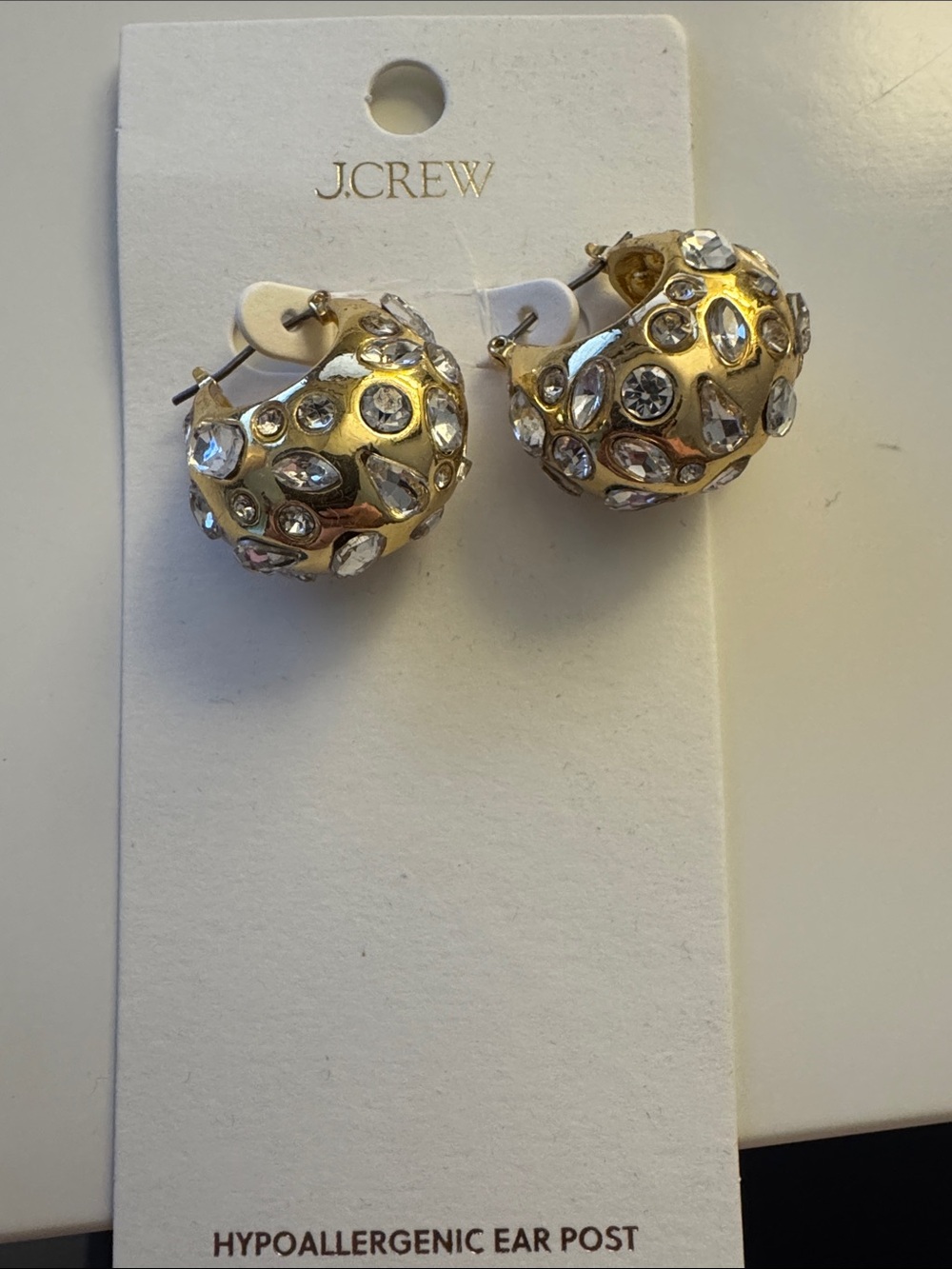 J. Crew Gold Dome Hoop Earrings with Crystals
